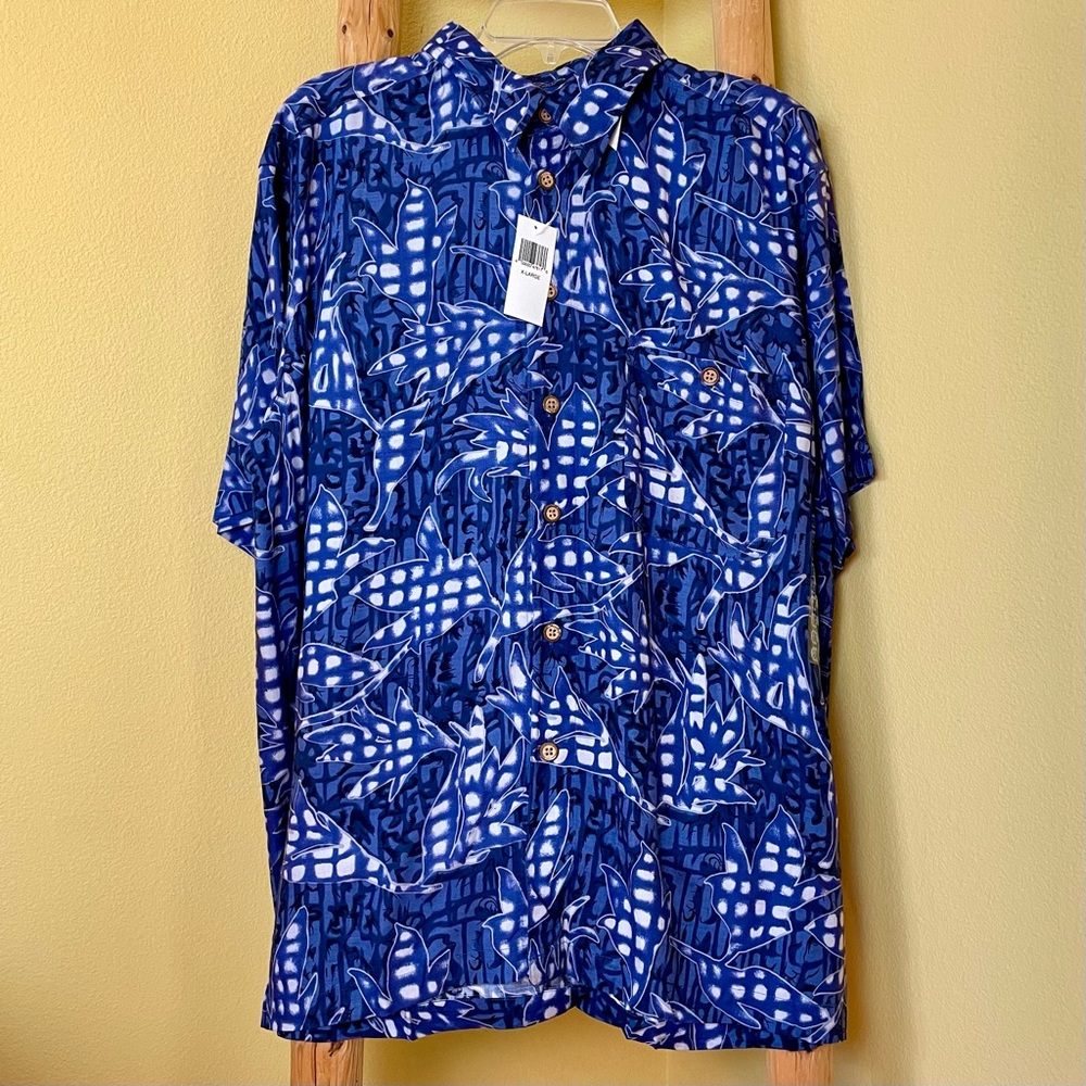 Chereskin Mens XL Button Up Blue Short Sleeve Resort Wear Rayon